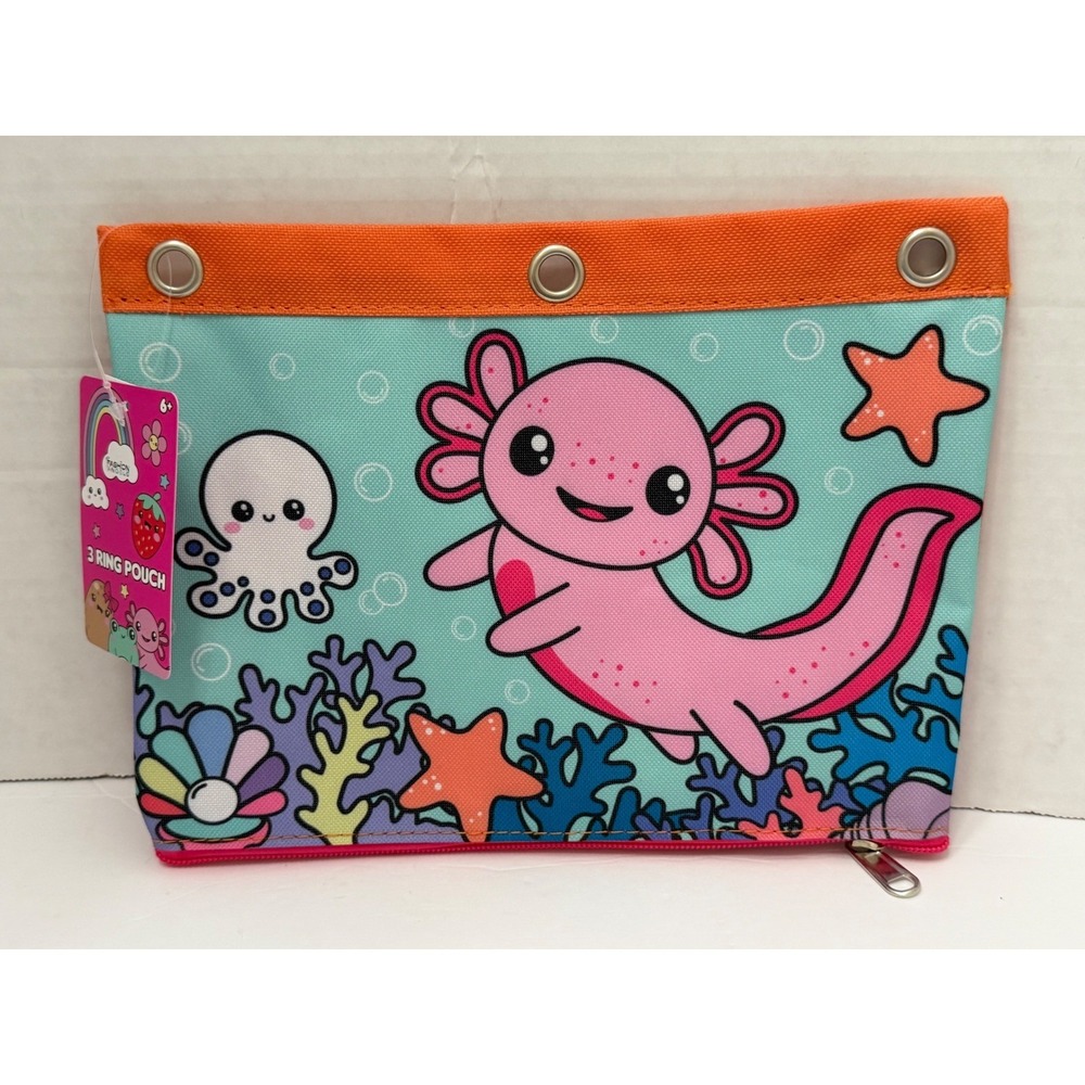 Fashion Angels Axolotl 3 Ring Binder Pouch Pencil Case Teal Orange 80570 NWT